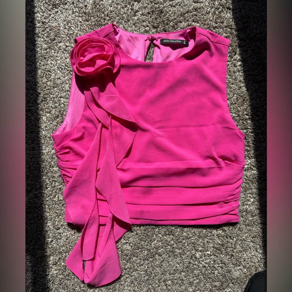 Abercrombie & Fitch Hot Pink Sleeveless Rosette Tie Top